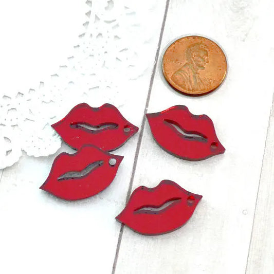 RED MIRROR  LIPS 4 Charms In Laser Cut Acrylic