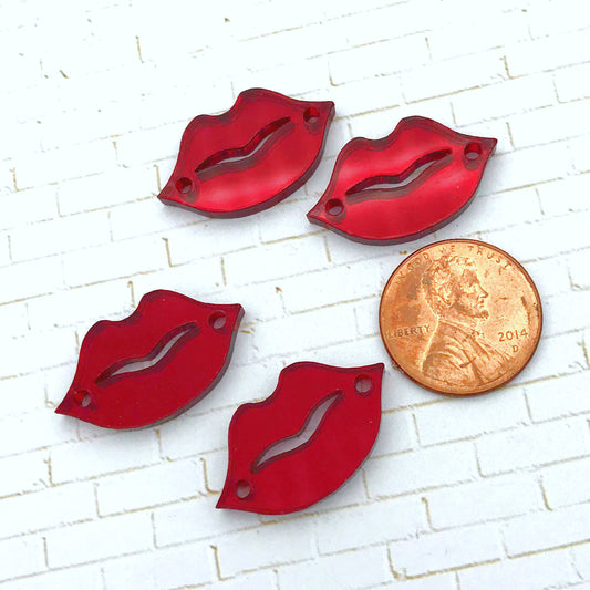 RED MIRROR  LIPS 4 Charms 2 Holes In Laser Cut Acrylic