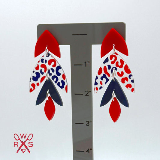 Rio Dangles in Red and Blue Leopard Print