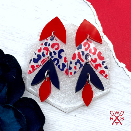 Rio Dangles in Red and Blue Leopard Print