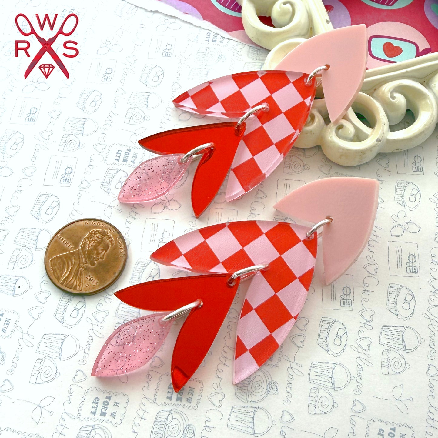 Rio Dangles in Pink and Red Checkered