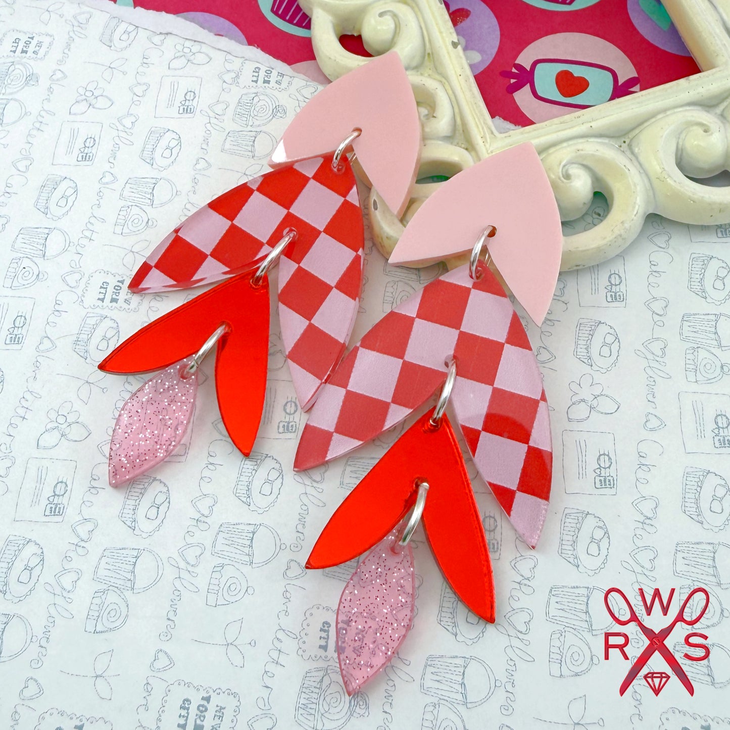 Rio Dangles in Pink and Red Checkered