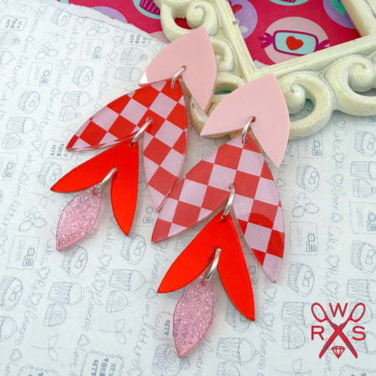 Rio Dangles in Pink and Red Checkered