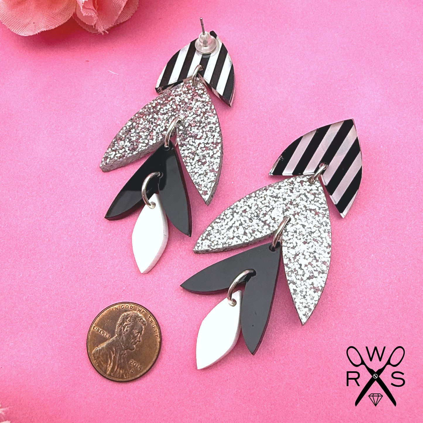 Rio Dangles in Stripes and Silver Glitter