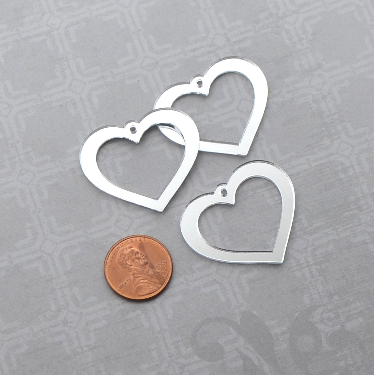SILVER MIRROR Open HEART Charms Set of 3 - Laser Cut Acrylic Charms