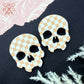 Skull Crush Statement Studs in Checkered Rose Gold