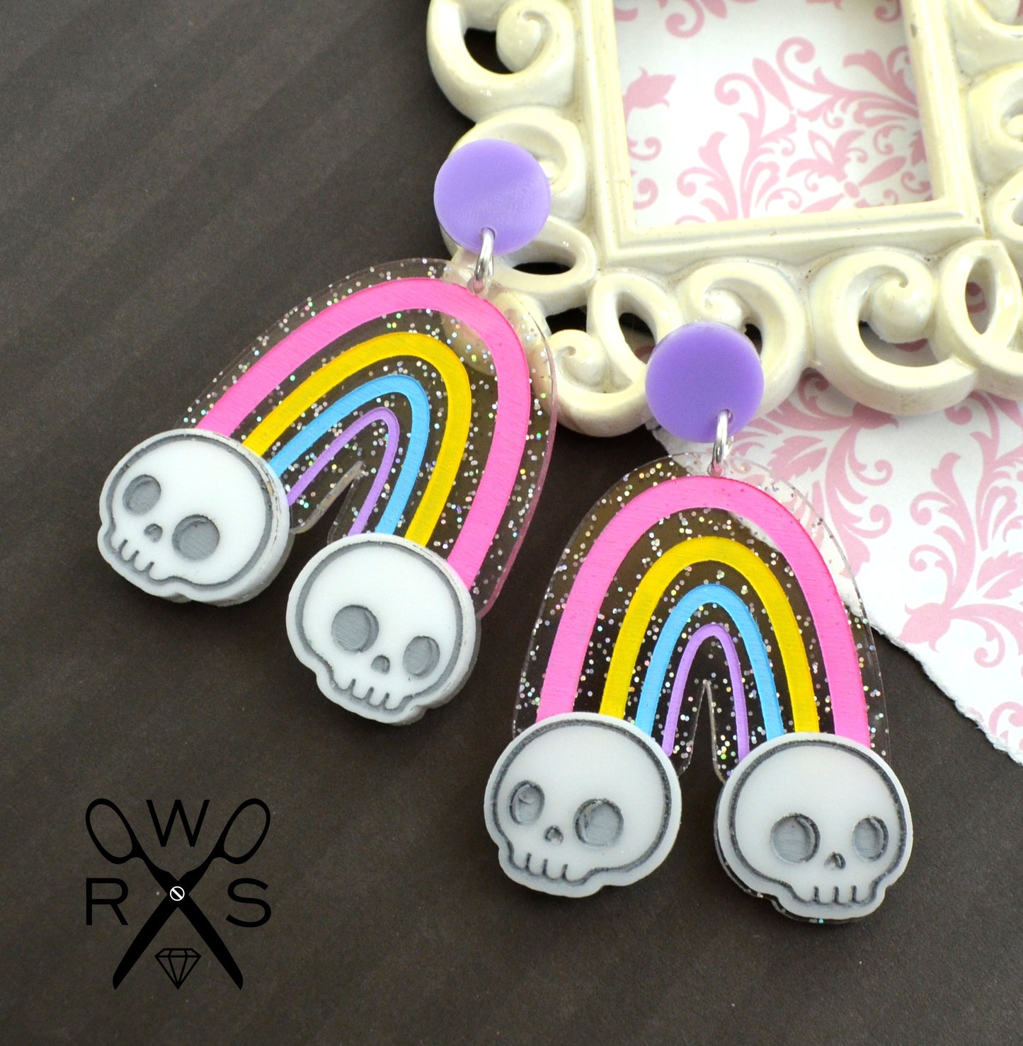 Skull Rainbow Dangle Earrings - Laser Cut Acrylic