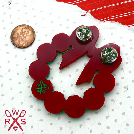 Skull Wreath Pin in Laser Cut Acrylic