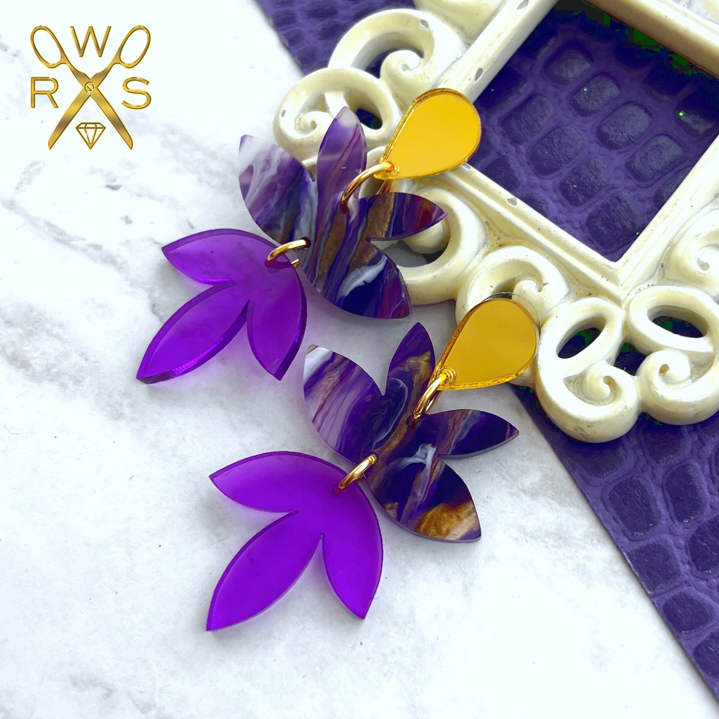 Splendor Dangles in Purple and Gold Swirl