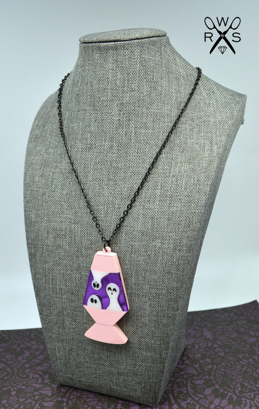 Spooky Lava Lamp Necklace in Pink - Laser Cut Acrylic Necklace