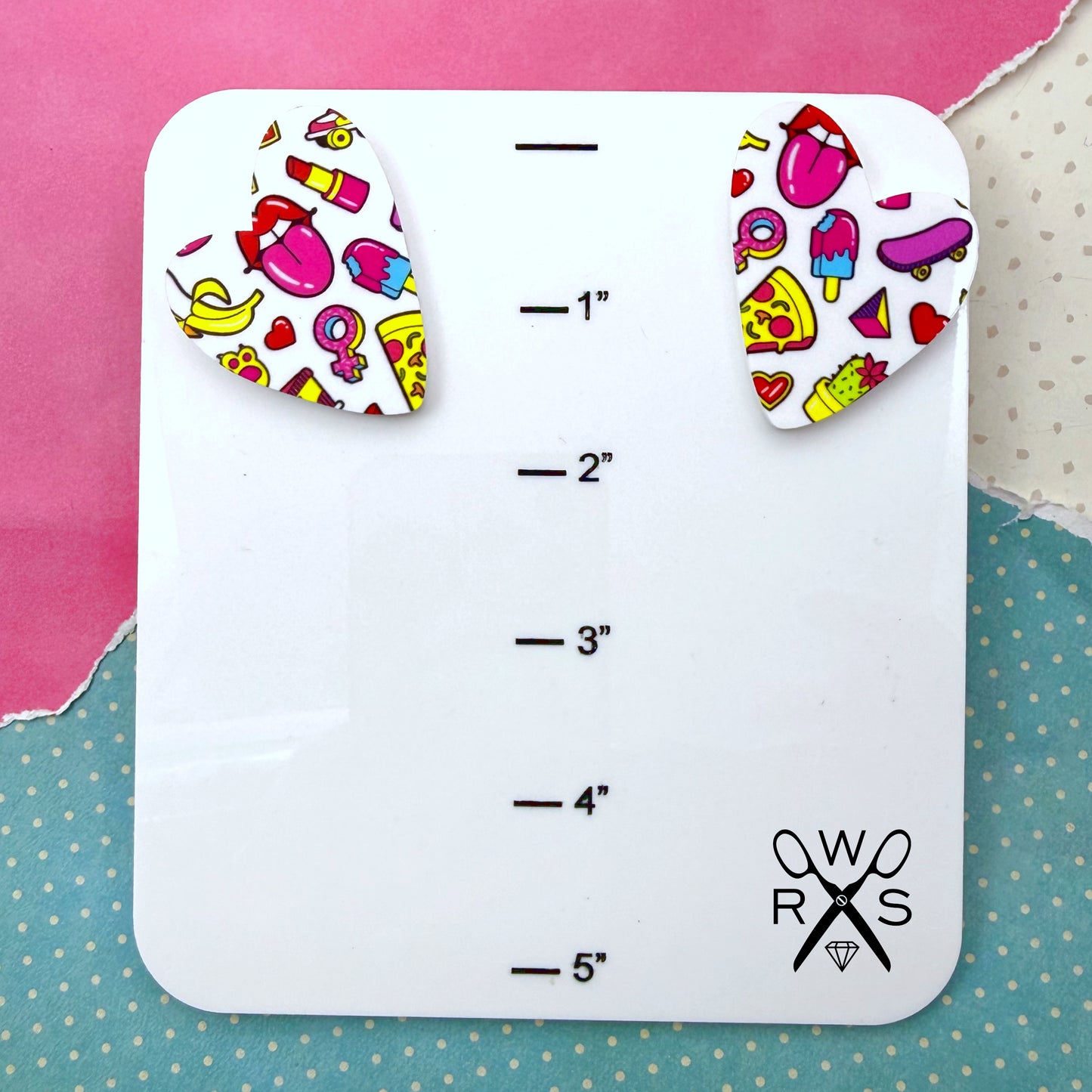 Heart Statement Studs in 90s Pattern