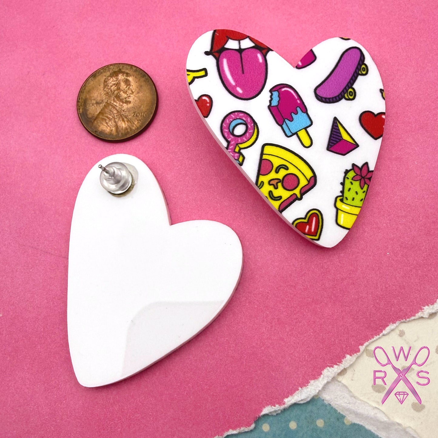 Heart Statement Studs in 90s Pattern