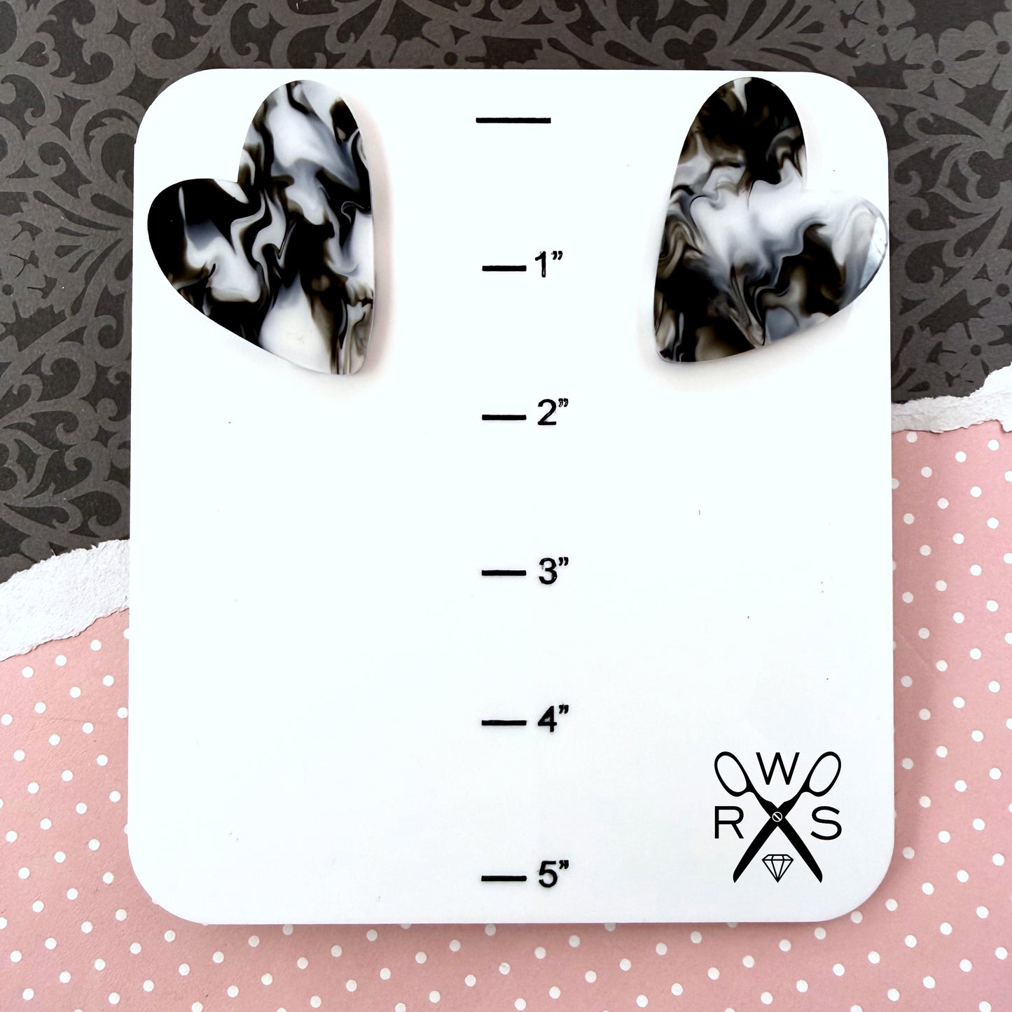 Heart Statement Studs in Black and White Swirl