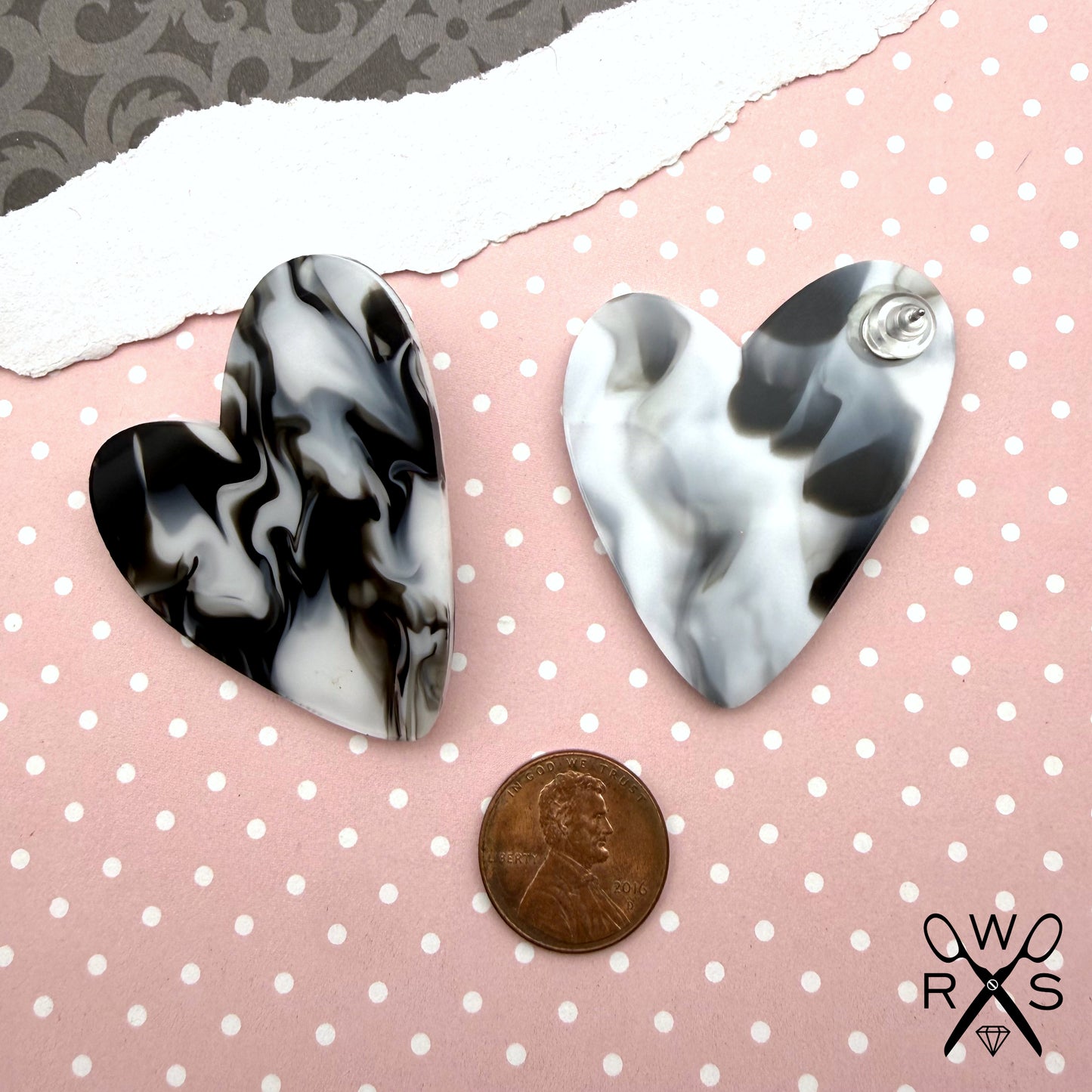 Heart Statement Studs in Black and White Swirl