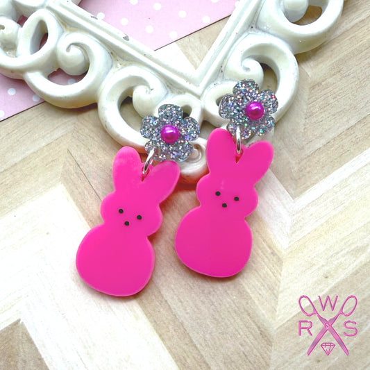 Sugar Bunny Dangles in Bright Pink