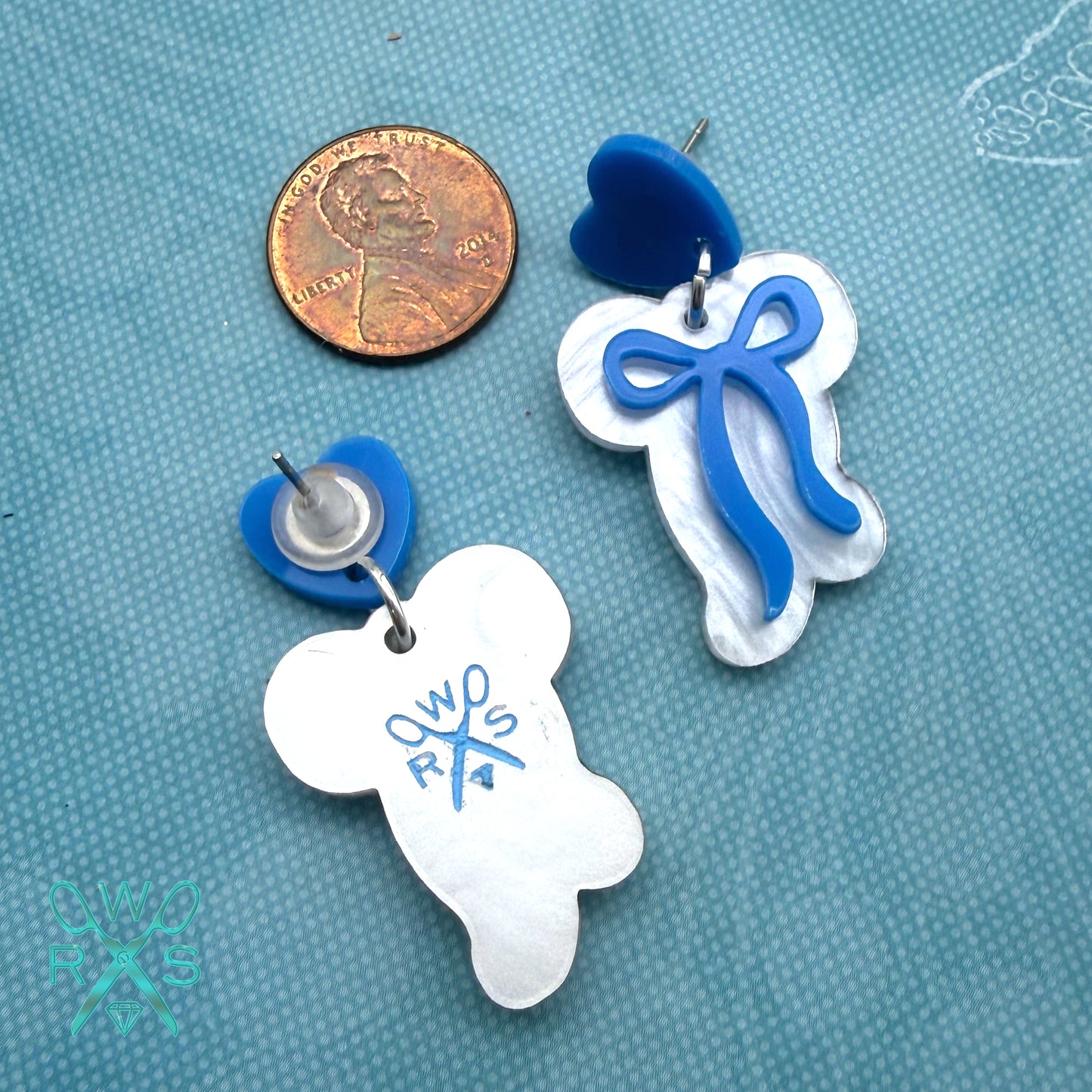Sweet Baby Bow Dangles in Bright Blue