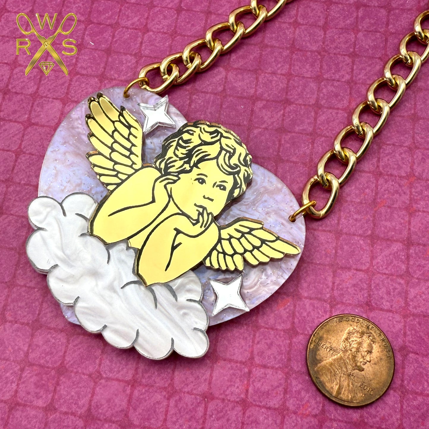 Sweetheart Cupid Necklace in Pink Swirl