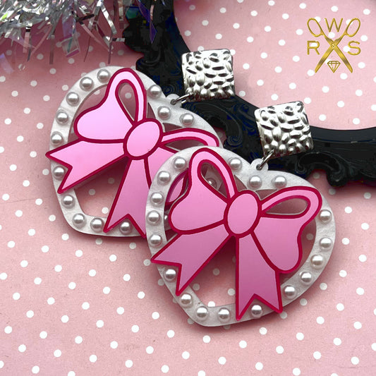 Sweetheart Bow Pink Dangles
