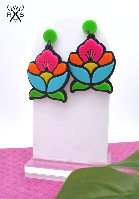 Vibrant Bloom Dangles - Laser Cut Acrylic Earrings