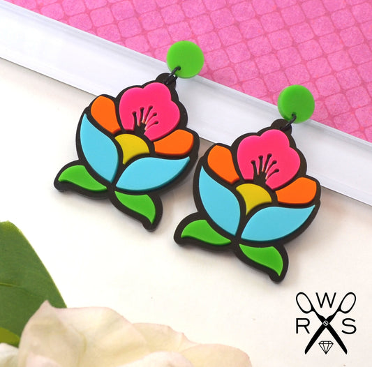 Vibrant Bloom Dangles - Laser Cut Acrylic Earrings