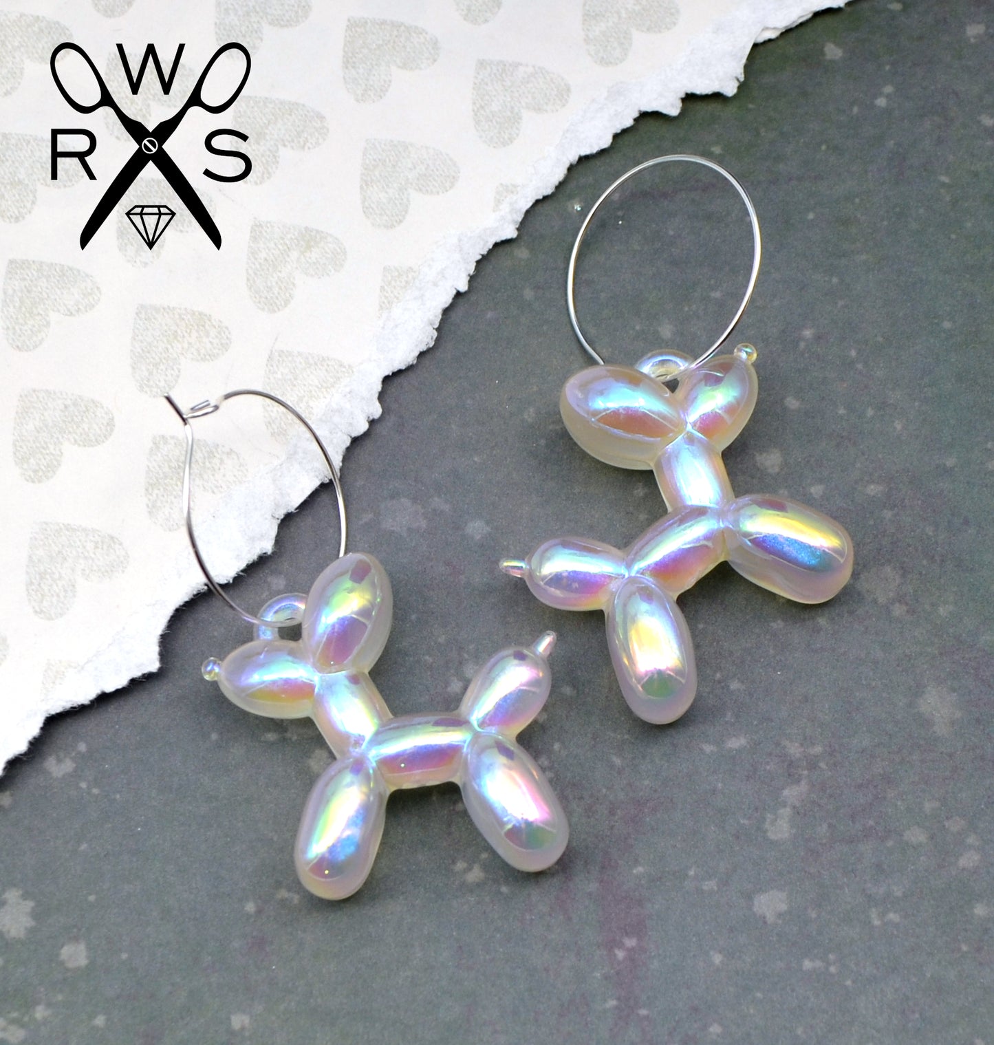 Balloon Dog Hoops in Iridescent White