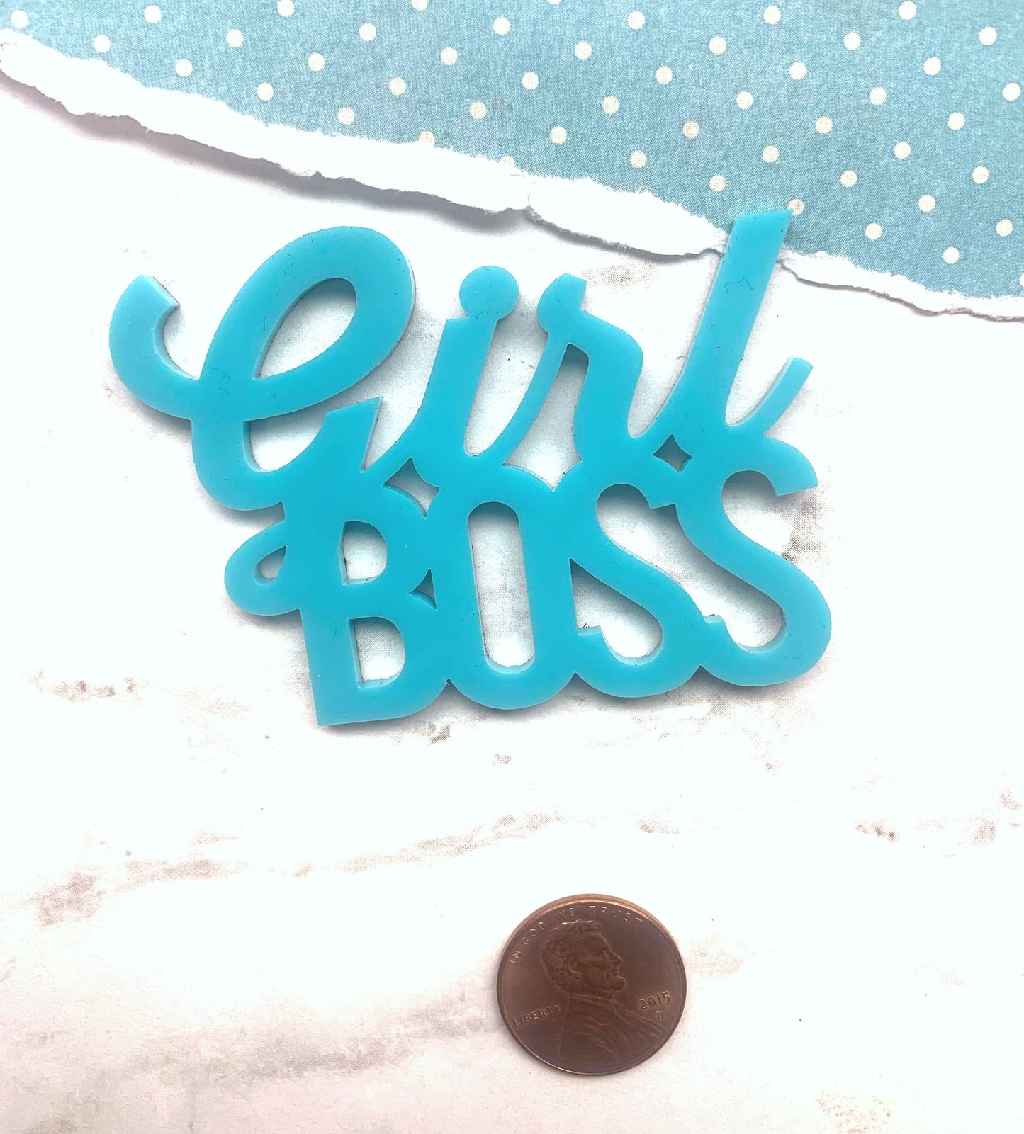 GIRL BOSS CABOCHON - Bright Turquoise Blue Laser Cut Acrylic Word Cab