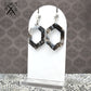 SALE Hex Hoops in Black and White Swirl Dangles Laser Cut Acrylic Earrings