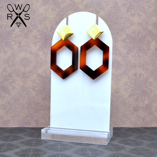 SALE Hex Hoops in Tortoise Dangles Laser Cut Acrylic Earrings