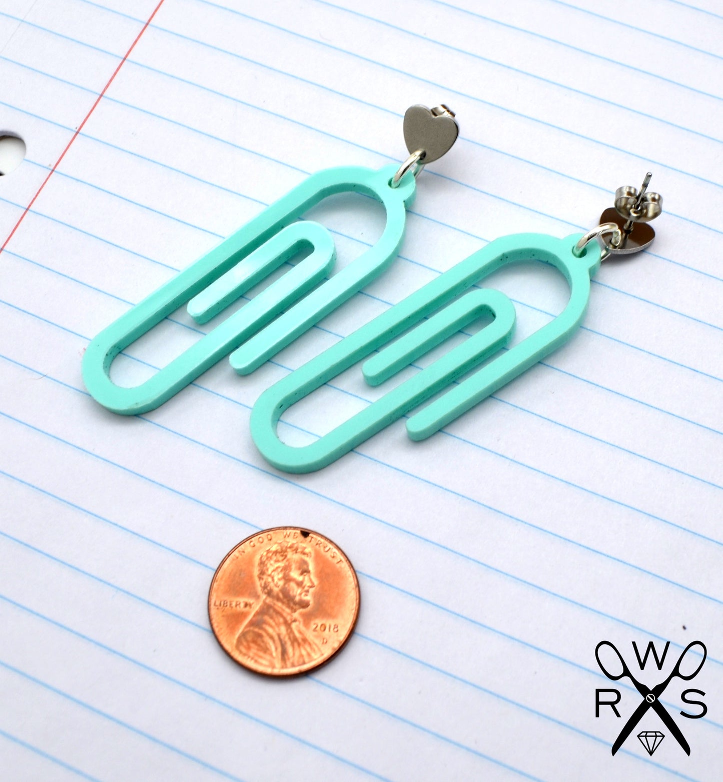 SALE Aqua Paperclip Dangles - Laser Cut Acrylic Earrings