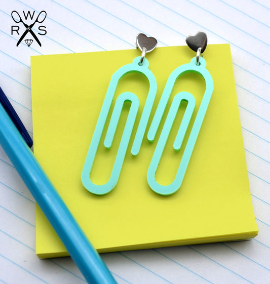 SALE Aqua Paperclip Dangles - Laser Cut Acrylic Earrings