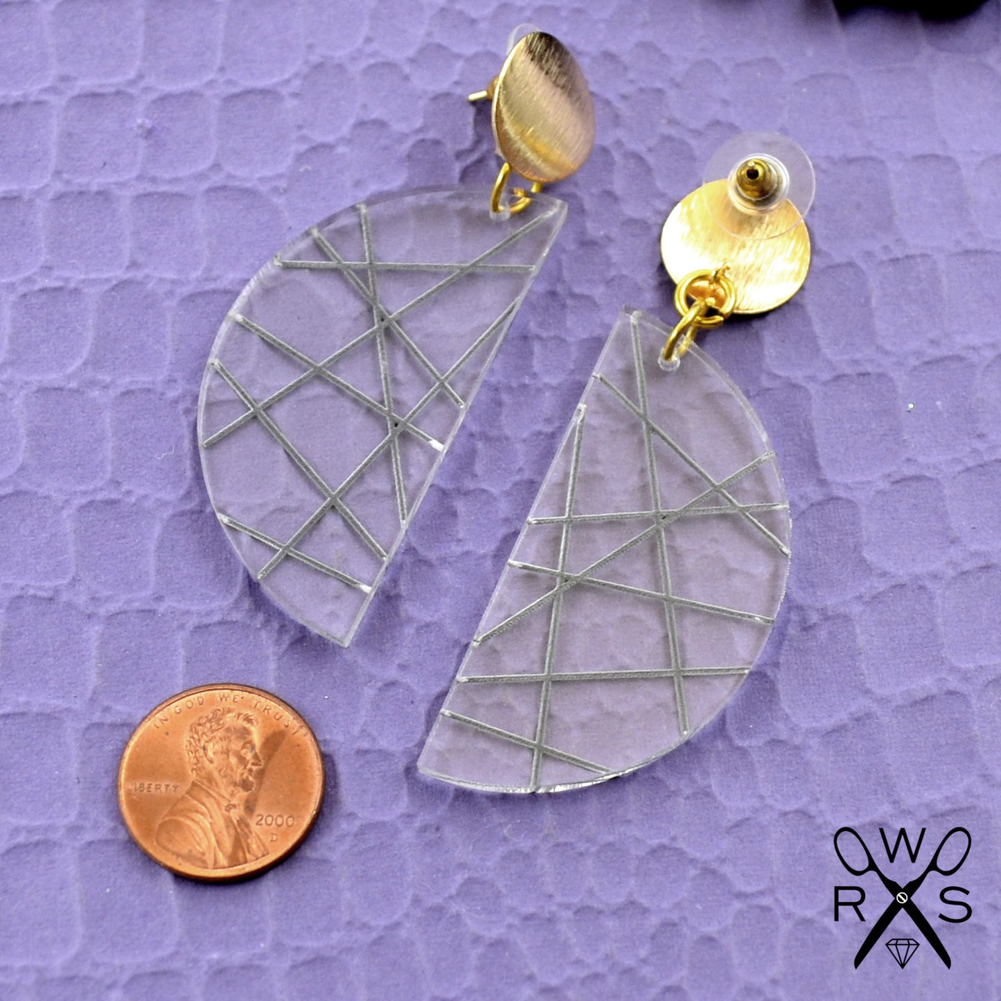 SALE Art Deco Dangles in Clear Acrylic - Laser Cut Acrylic Dangle Earrings