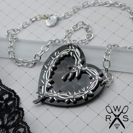 SALE Barbed Wire Heart Laser Cut Acrylic Necklace