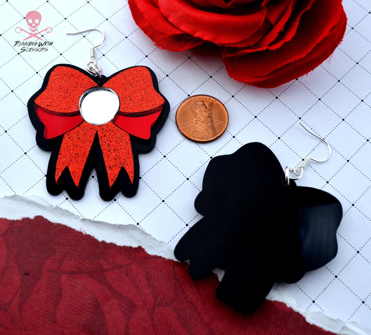 SALE DARLING BOW DANGLES In Red Laser Cut Acrylic