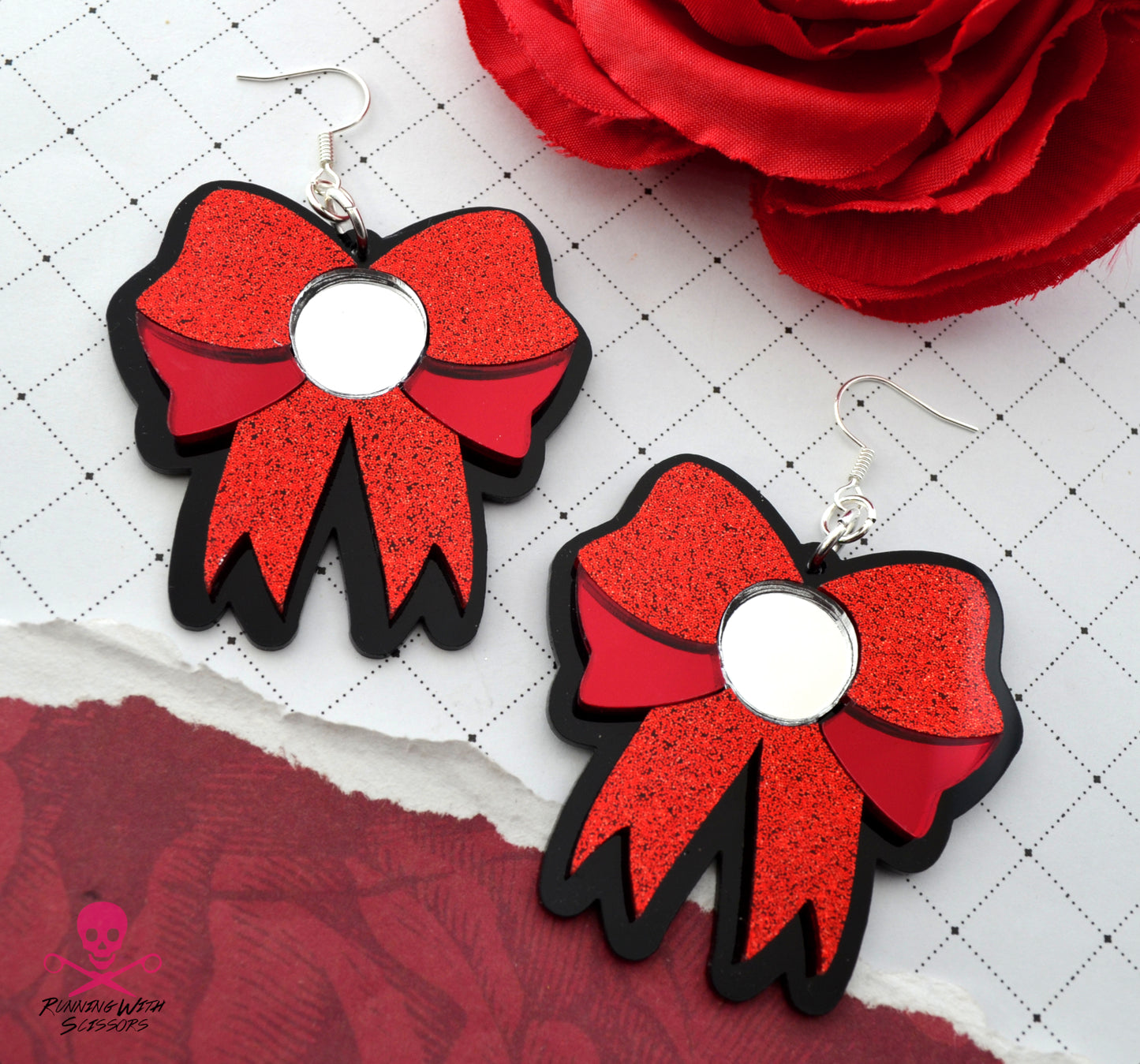 SALE DARLING BOW DANGLES In Red Laser Cut Acrylic