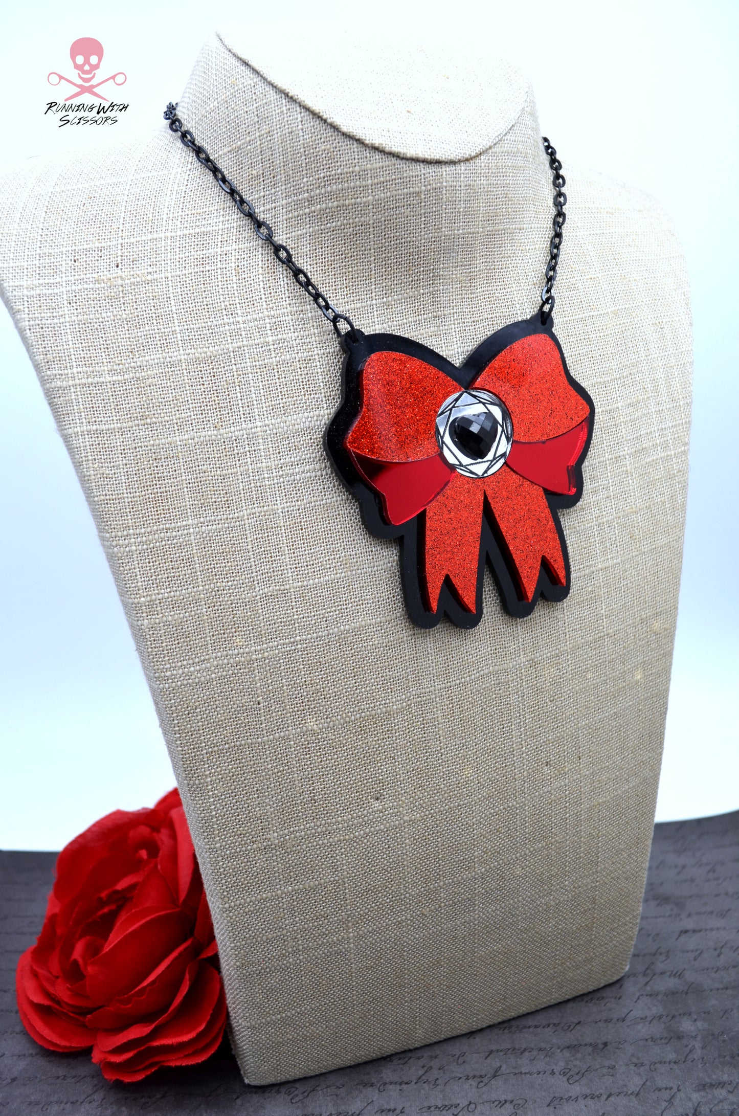 SALE DARLING BOW NECKLACE In Red Laser Cut Acrylic