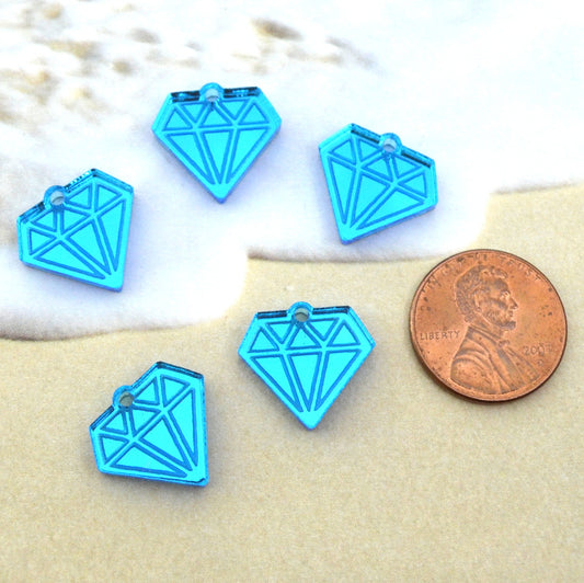 MINI BLUE DIAMONDS -  Mirror Charms - flat back - Laser Cut Acrylic