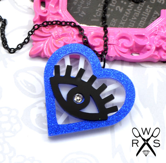 Blue Heart Evil Eye - Laser Cut Acrylic Necklace