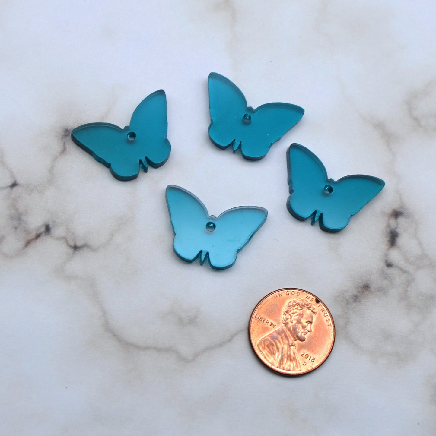CLEAR TEAL BUTTERFLY CHARMS In Clear Teal Laser Cut Acrylic