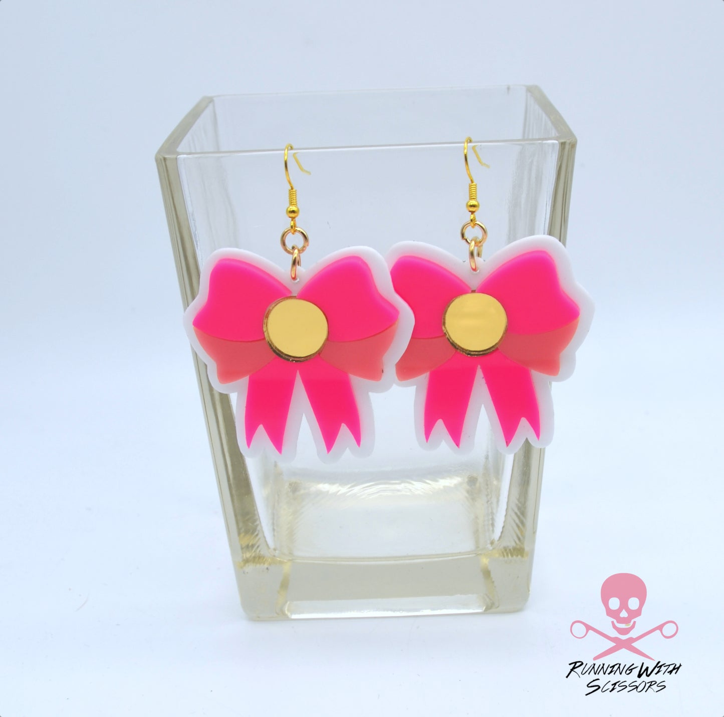SALE DARLING BOW DANGLES In Pink Laser Cut Acrylic