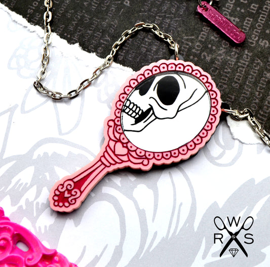 SALE Dead Inside Pink Mirror - Laser Cut Acrylic Necklace