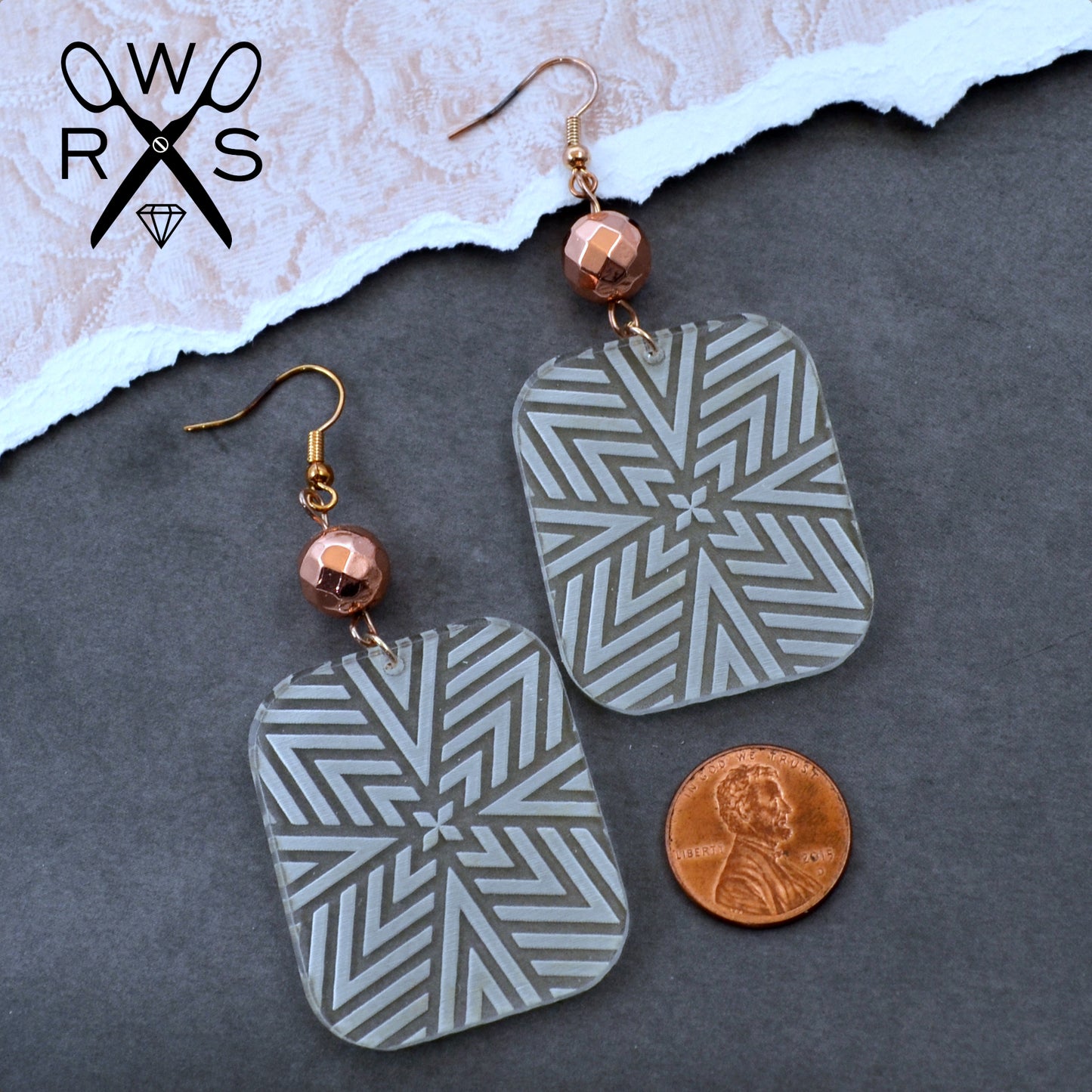 SALE Geometric Starburst Dangles in Clear and Rose Gold - Laser Cut Acrylic Dangle Earrings