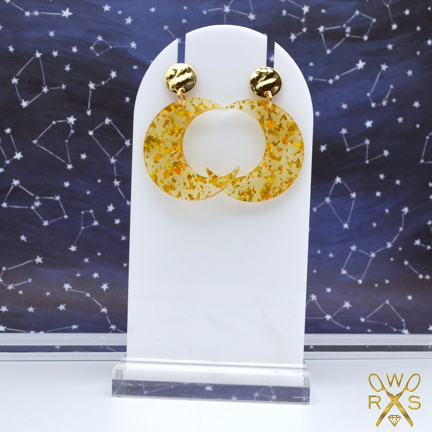 SALE Gold Foil Confetti Moon Laser Cut Acrylic Dangle Earrings