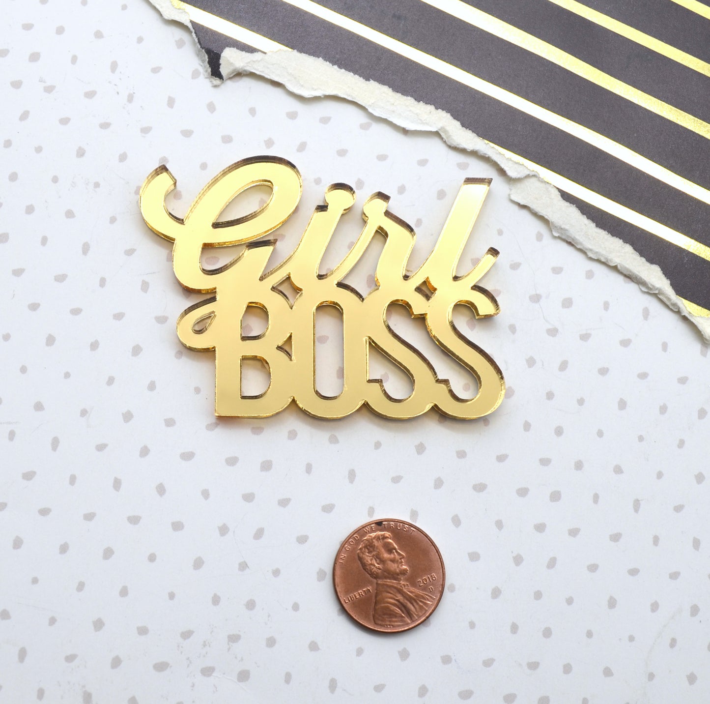 GIRL BOSS CABOCHON-Gold Mirror Laser Cut Acrylic Word Cab