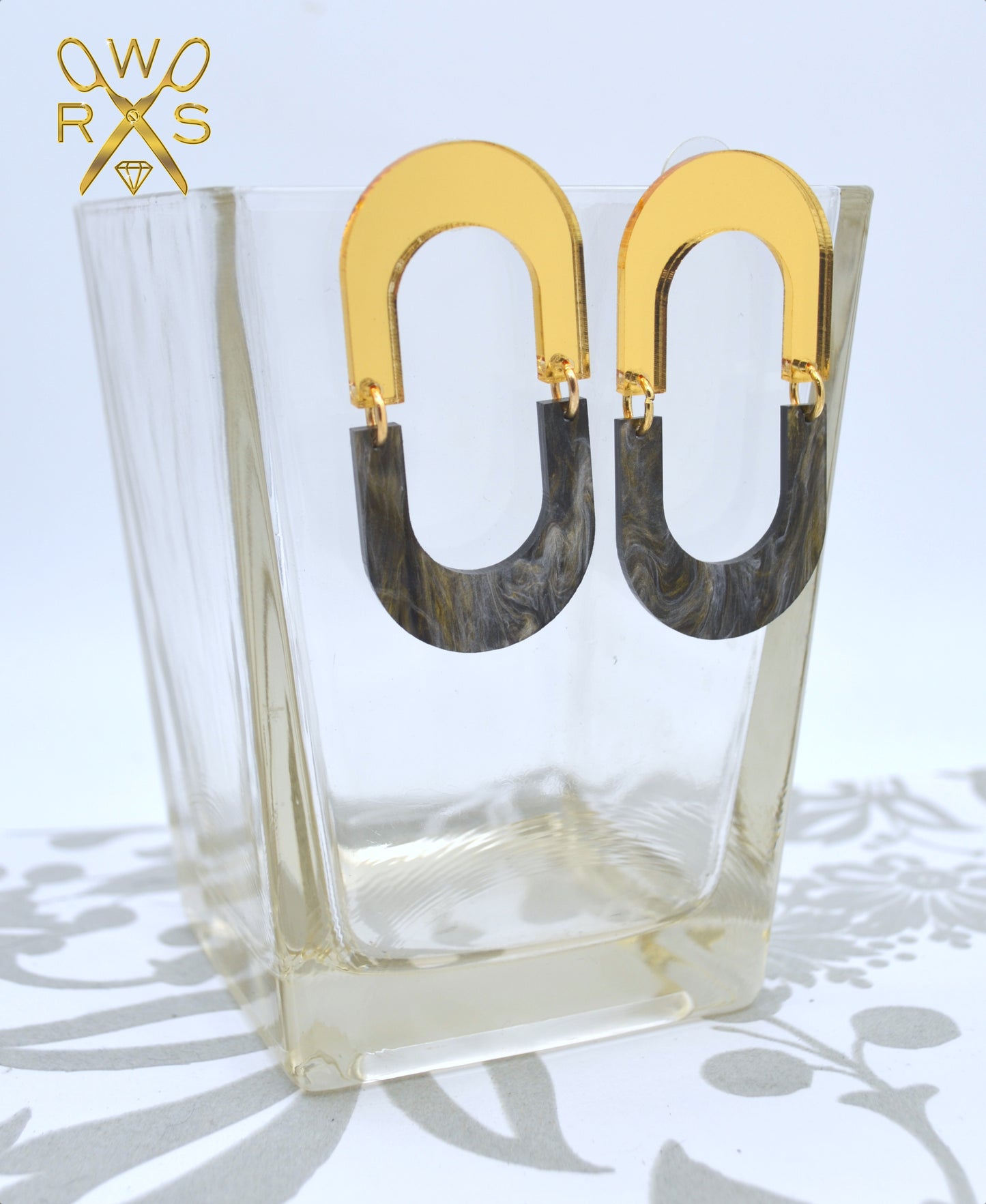SALE Gold Smoke Dangle Hoops in Laser Cut Acrylic Earrings