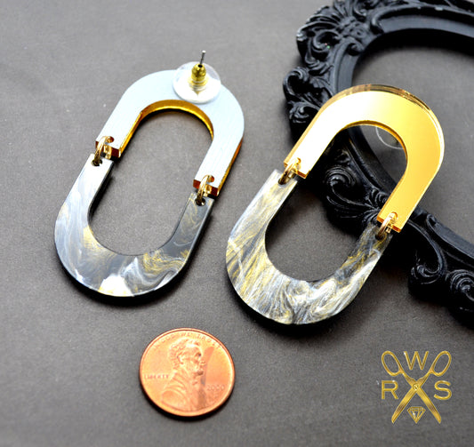 SALE Gold Smoke Dangle Hoops in Laser Cut Acrylic Earrings