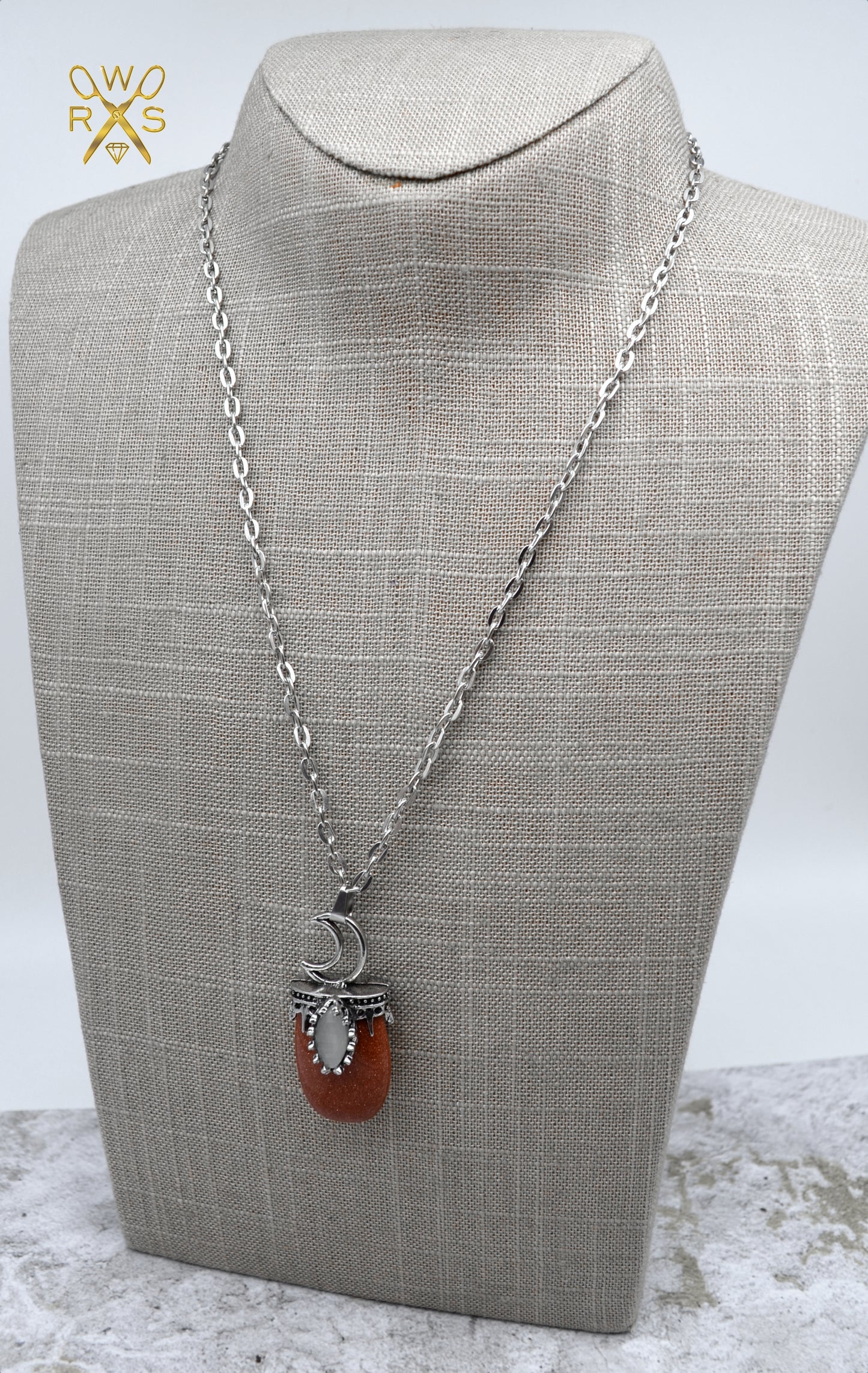 SALE Goldstone Moon Necklace - Gemstone Necklace