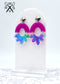 HAPPY BLOOM DANGLES in Magenta and Holographic Alcohol Ink Laser Cut Acrylic Post Earrings