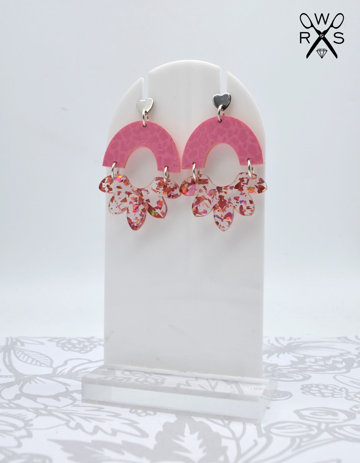 HAPPY BLOOM DANGLES in Bubblegum Pink and Foil Laser Cut Acrylic Post Earrings