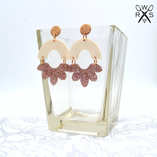 HAPPY BLOOM DANGLES in Ivory Leopard and Rose Gold Glitter Laser Cut Acrylic Post Earrings