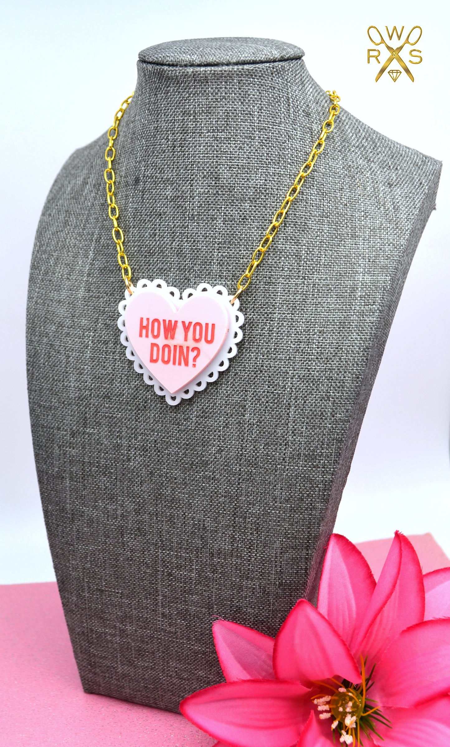 SALE HOW YOU DOIN' Valentines Day Necklace in Laser Cut Acrylic
